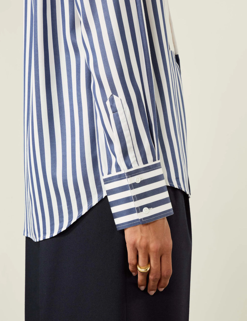 The Dress Shirt: TENCEL™ Lyocell, Navy Blue Stripe