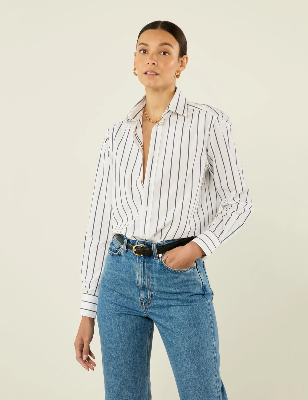 The Boyfriend: Fine Poplin, Midnight Blue Stripe