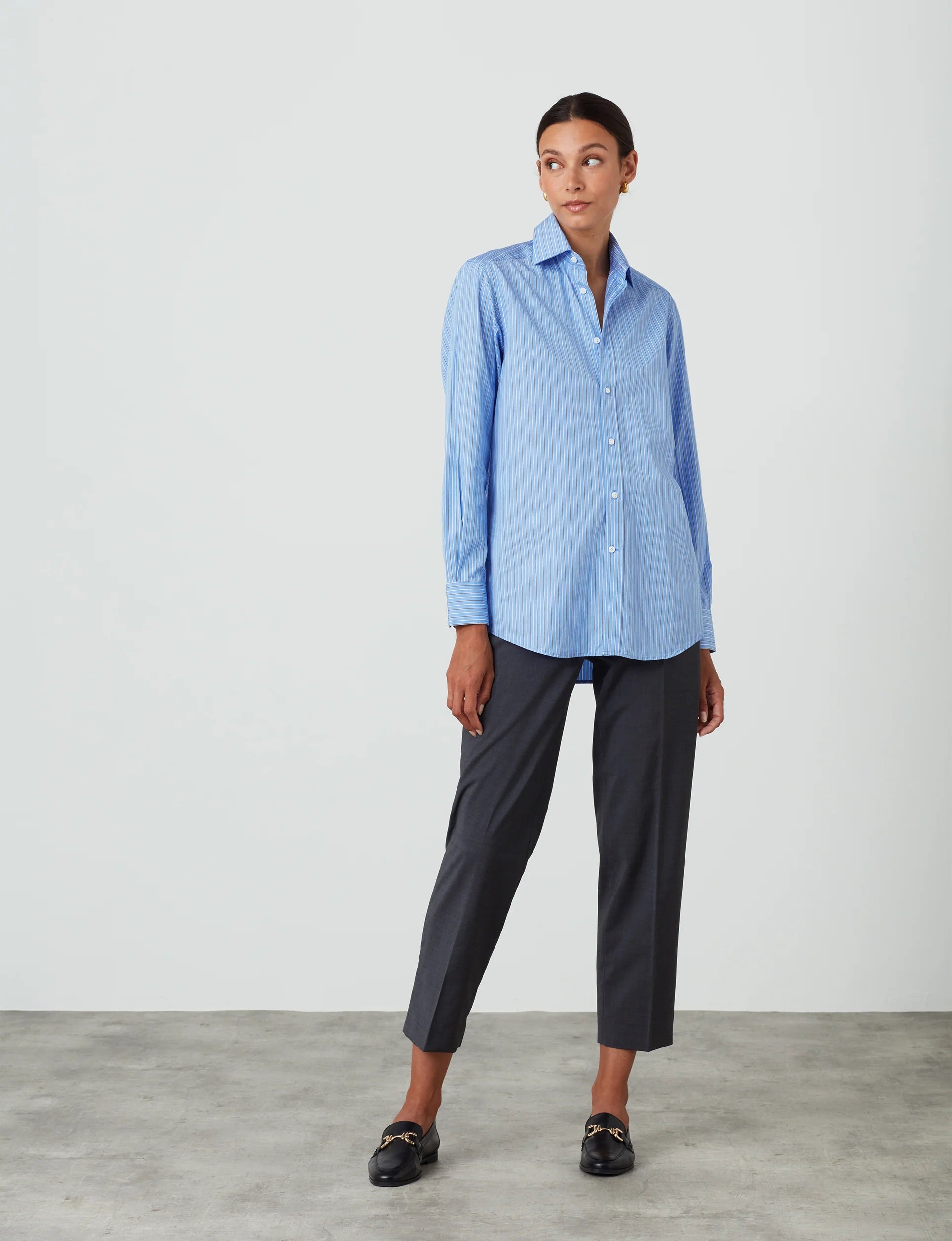 The Boyfriend: Fine Poplin, Blue Tri-Stripe