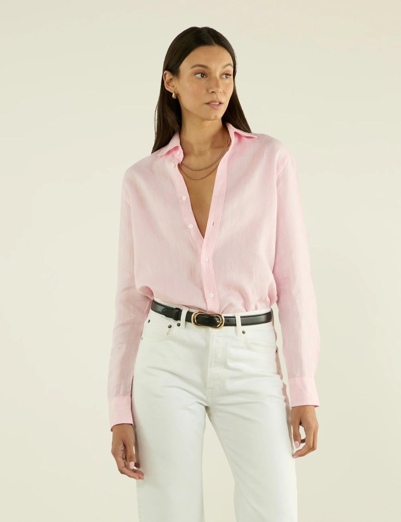 The Boyfriend: Linen, Grapefruit Pink