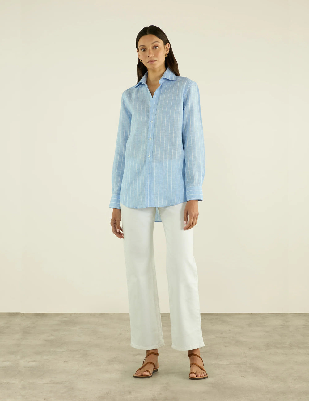 The Boyfriend: Linen, Sky Blue Stripe