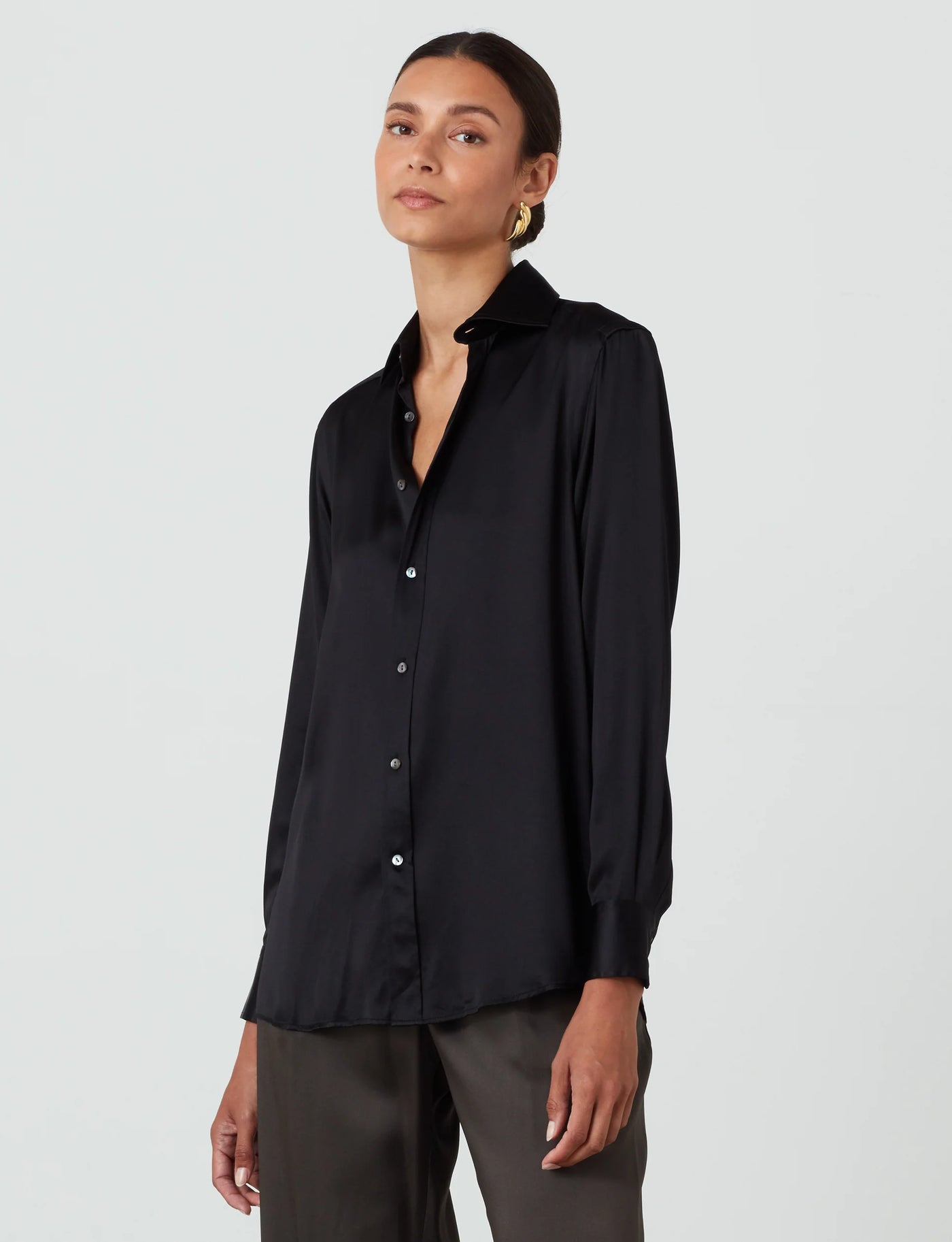 WNU Women's Silk Onyx Boyfriend Shirt | With Nothing Underneath