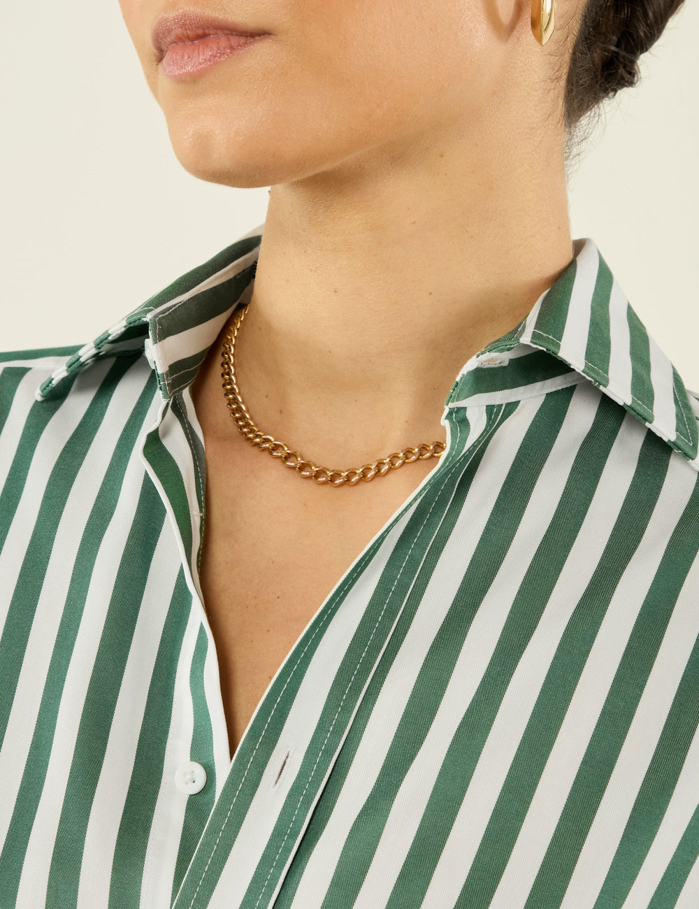 The Boyfriend: TENCEL™ Lyocell, Forest Green Stripe