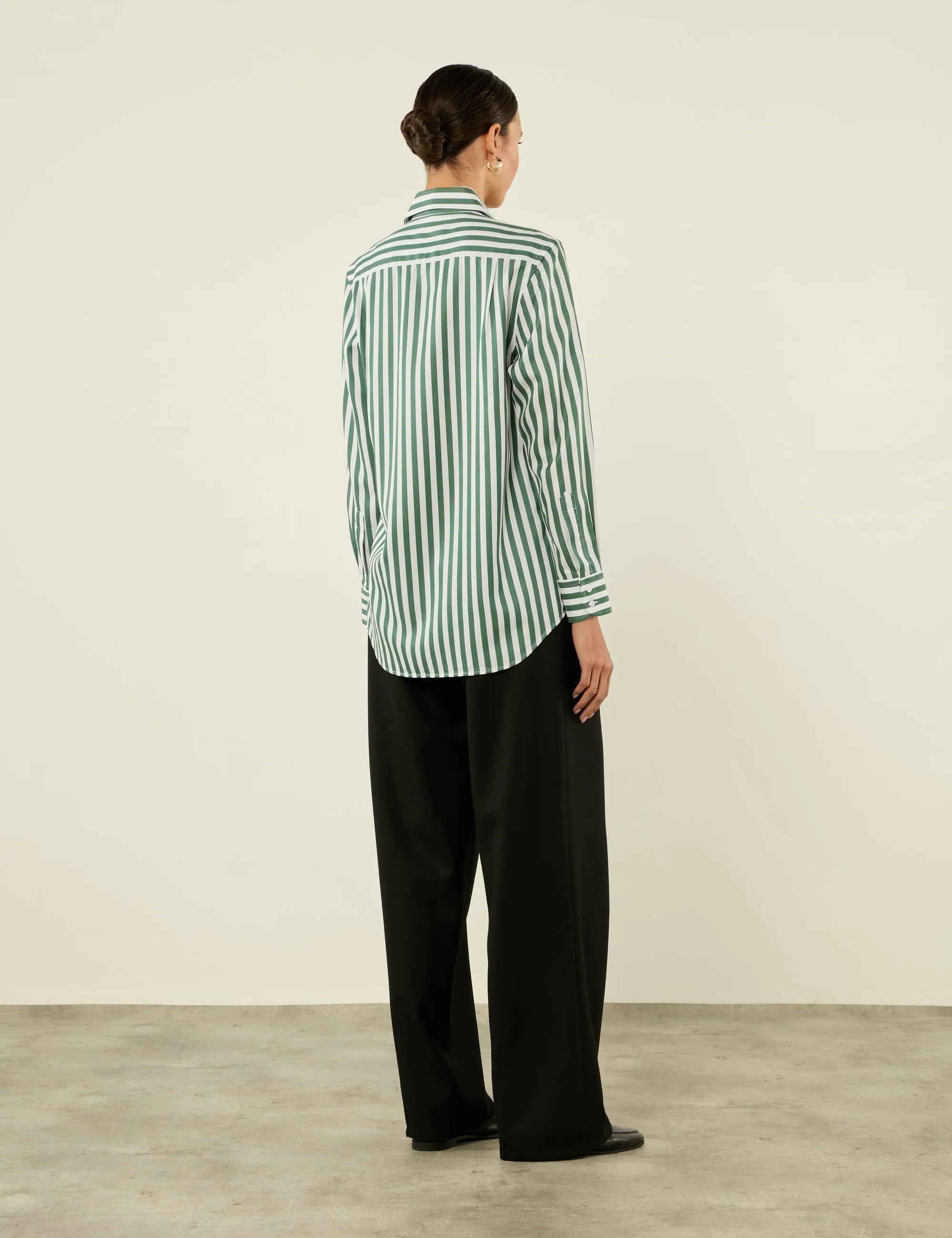 The Boyfriend: TENCEL™ Lyocell, Forest Green Stripe