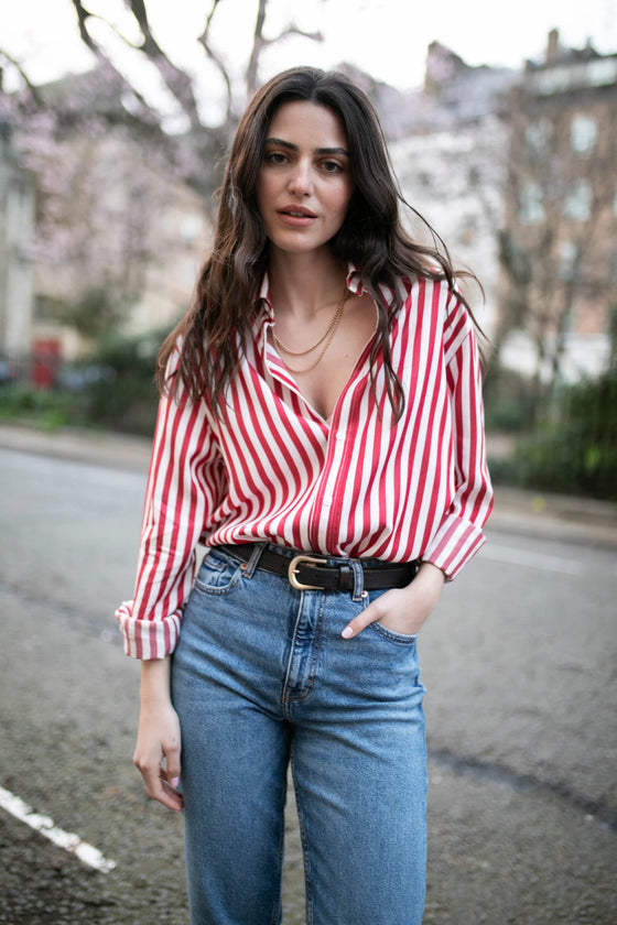 The Boyfriend: TENCEL™ Lyocell, Maple Red Stripe