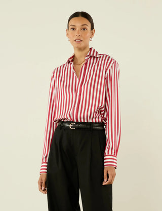 The Boyfriend: TENCEL™ Lyocell, Maple Red Stripe