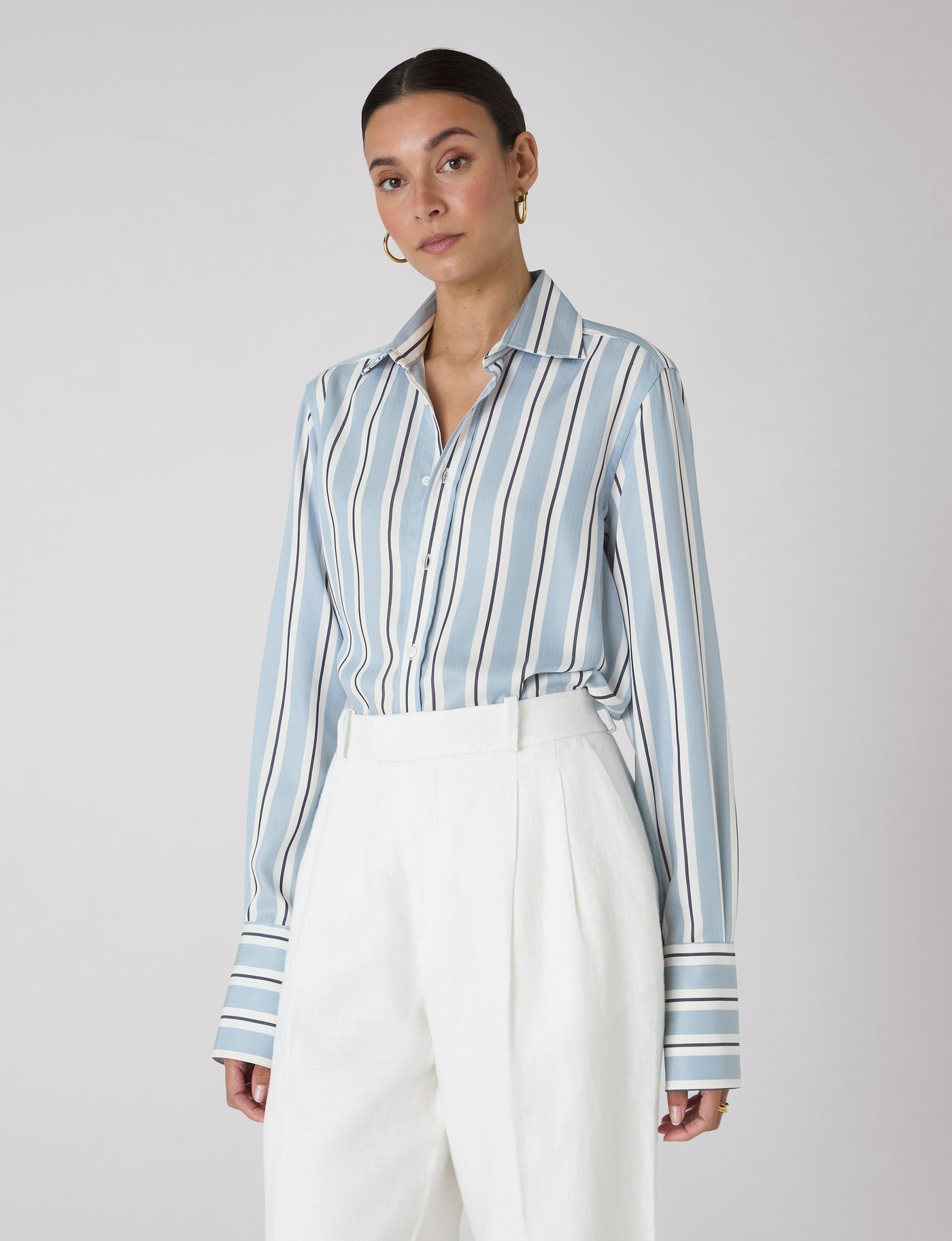 The Boyfriend Exaggerated Cuff: TENCEL™ Lyocell, Slate and Black Stripe