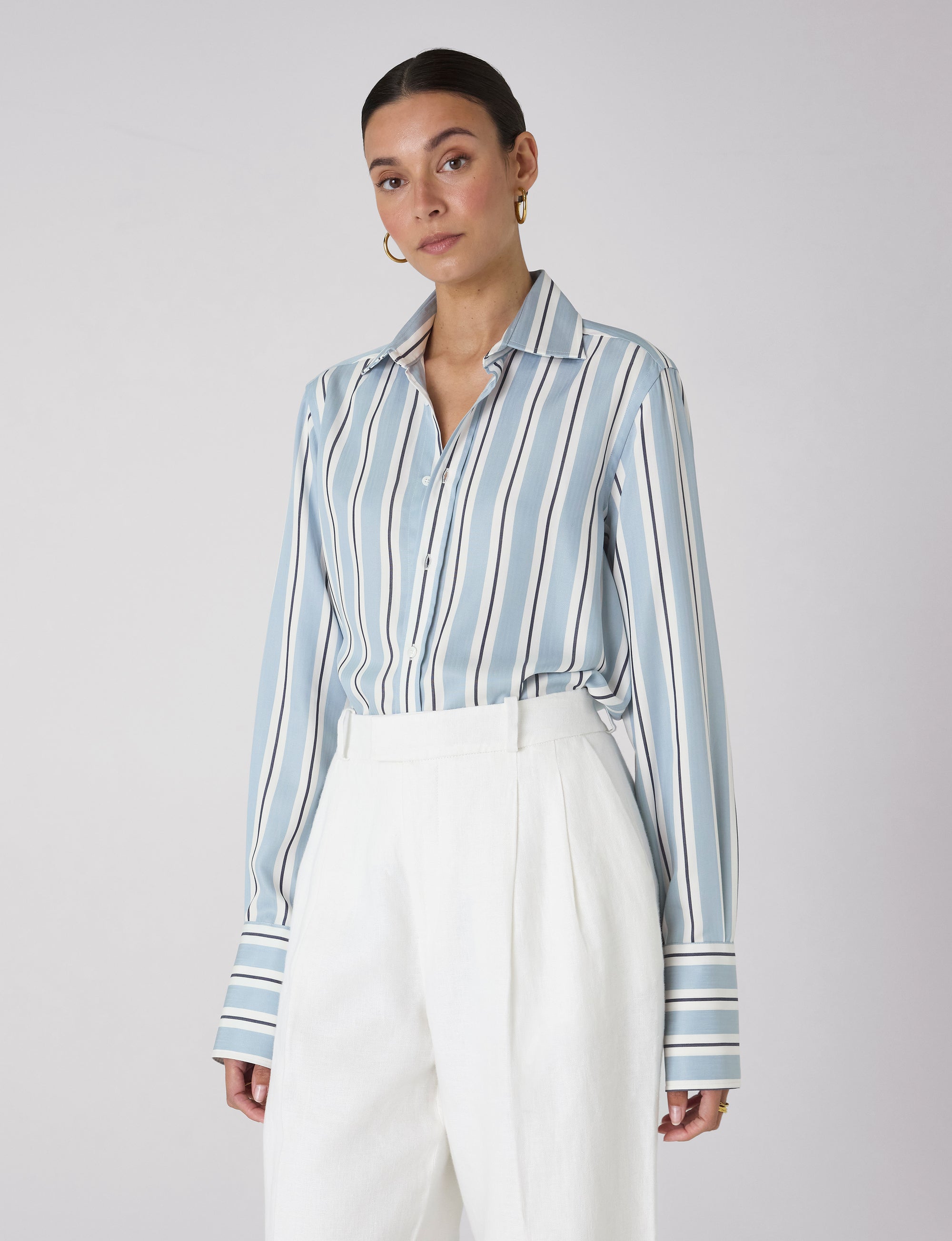 The Boyfriend Exaggerated Cuff: TENCEL™ Lyocell, Slate and Black Stripe