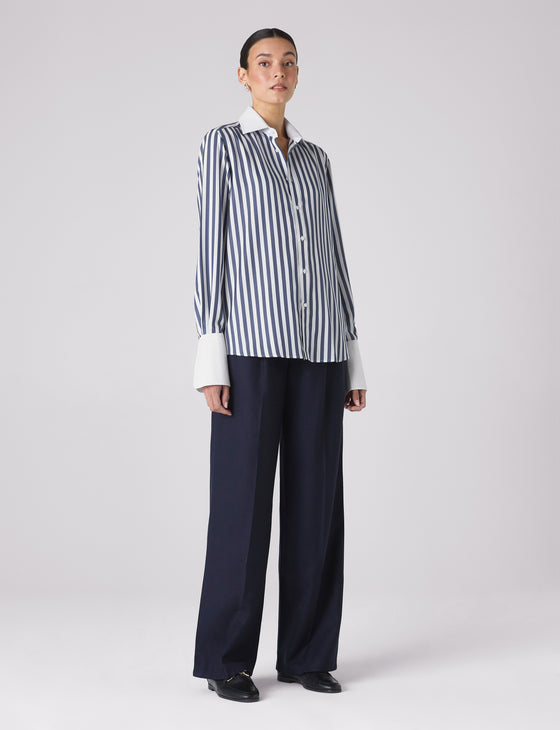 The Boyfriend Contrast Exaggerated Cuff: TENCEL™ Lyocell, Navy Blue Stripe