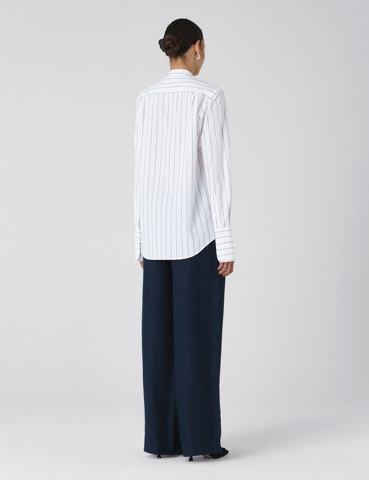 The Boyfriend Bow Tie: Fine Poplin, Blue and White Stripe  With Nothing  Underneath