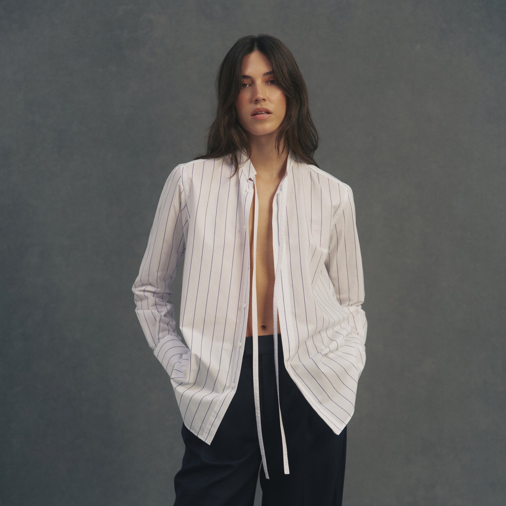 The Boyfriend Bow Tie: Fine Poplin, Blue and White Stripe