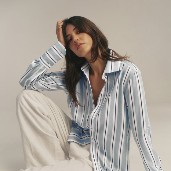 The Boyfriend Exaggerated Cuff: TENCEL™ Lyocell, Slate and Black Stripe