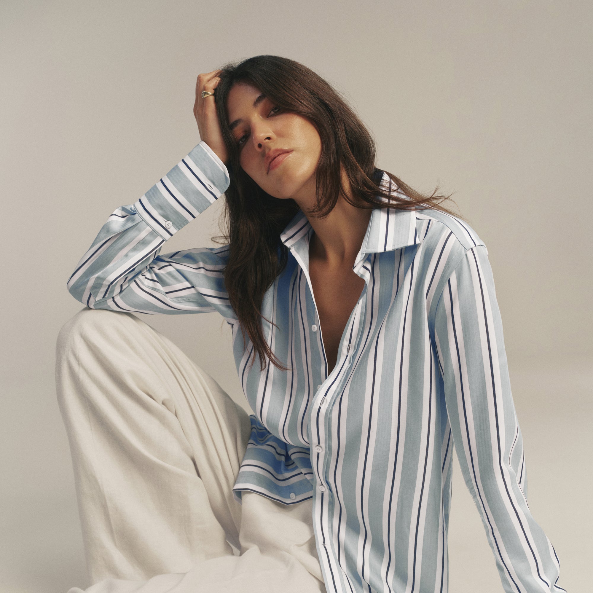 The Boyfriend Exaggerated Cuff: TENCEL™ Lyocell, Slate and Black Stripe