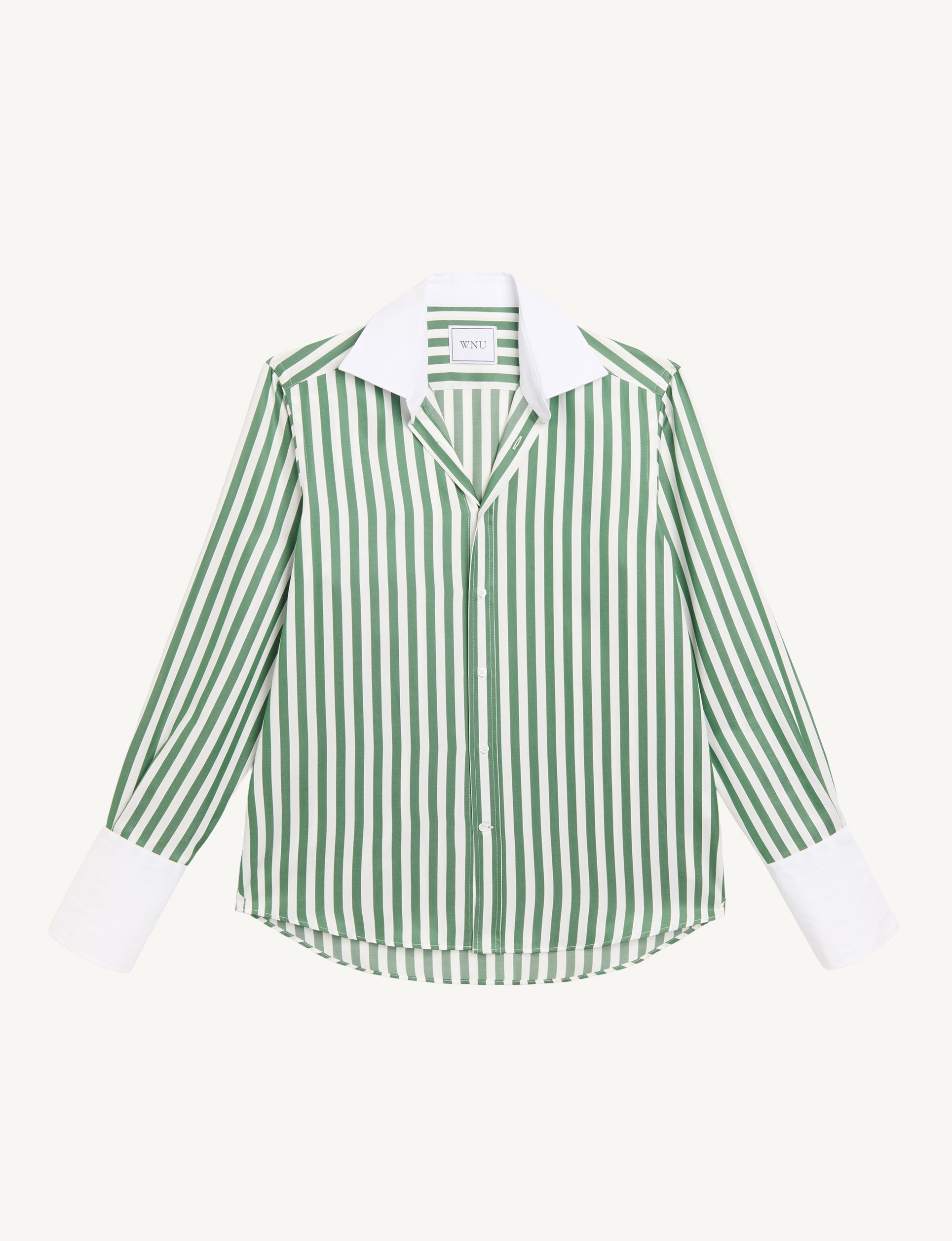 The Boyfriend Contrast Exaggerated Cuff: TENCEL™ Lyocell, Forest Green Stripe