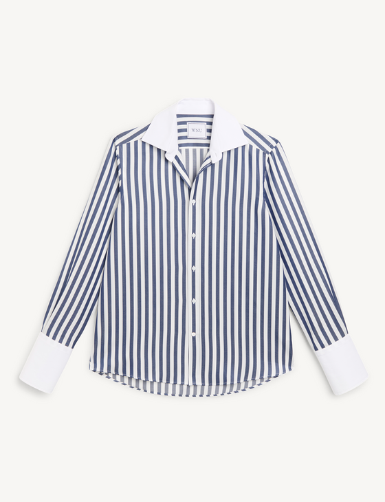 The Boyfriend Contrast Exaggerated Cuff: TENCEL™ Lyocell, Navy Blue Stripe