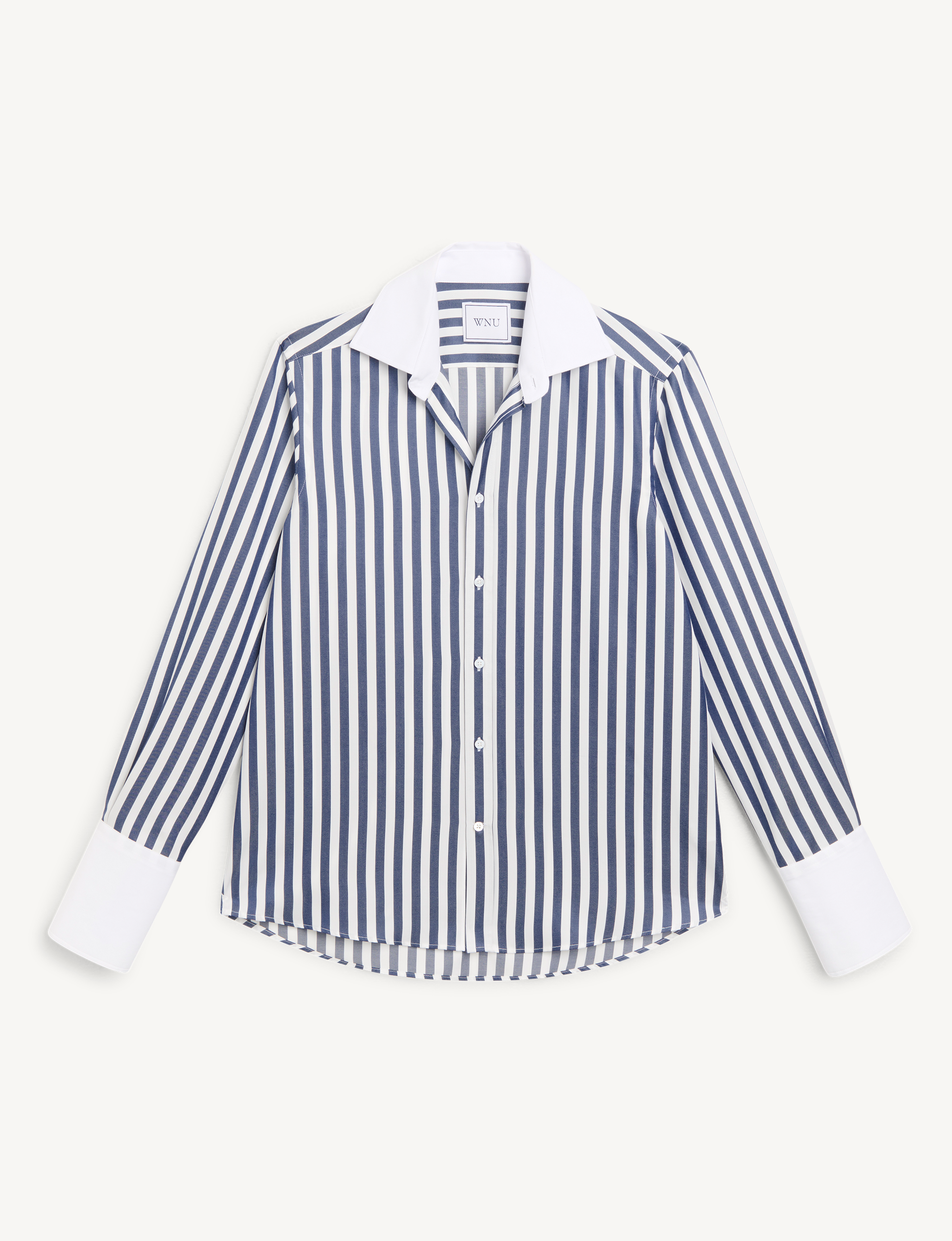 The Boyfriend Contrast Exaggerated Cuff: TENCEL™ Lyocell, Navy Blue Stripe