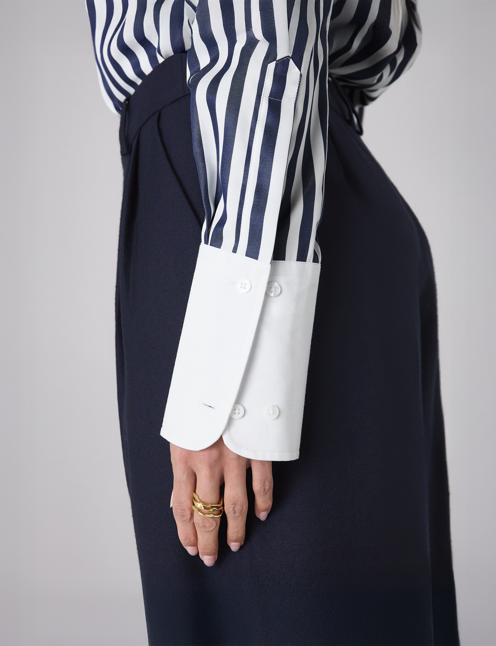 The Boyfriend Contrast Exaggerated Cuff: TENCEL™ Lyocell, Navy Blue Stripe