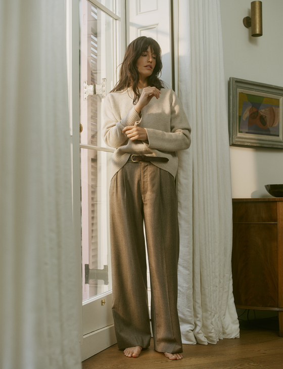 Rampling Trouser: Wool, Coffee Herringbone