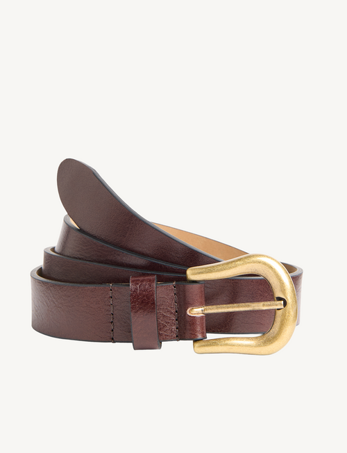 Stirrup Belt: Patent Leather, Chocolate with Antique Gold