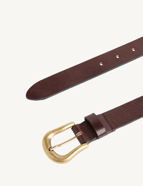 Stirrup Belt: Patent Leather, Chocolate with Antique Gold