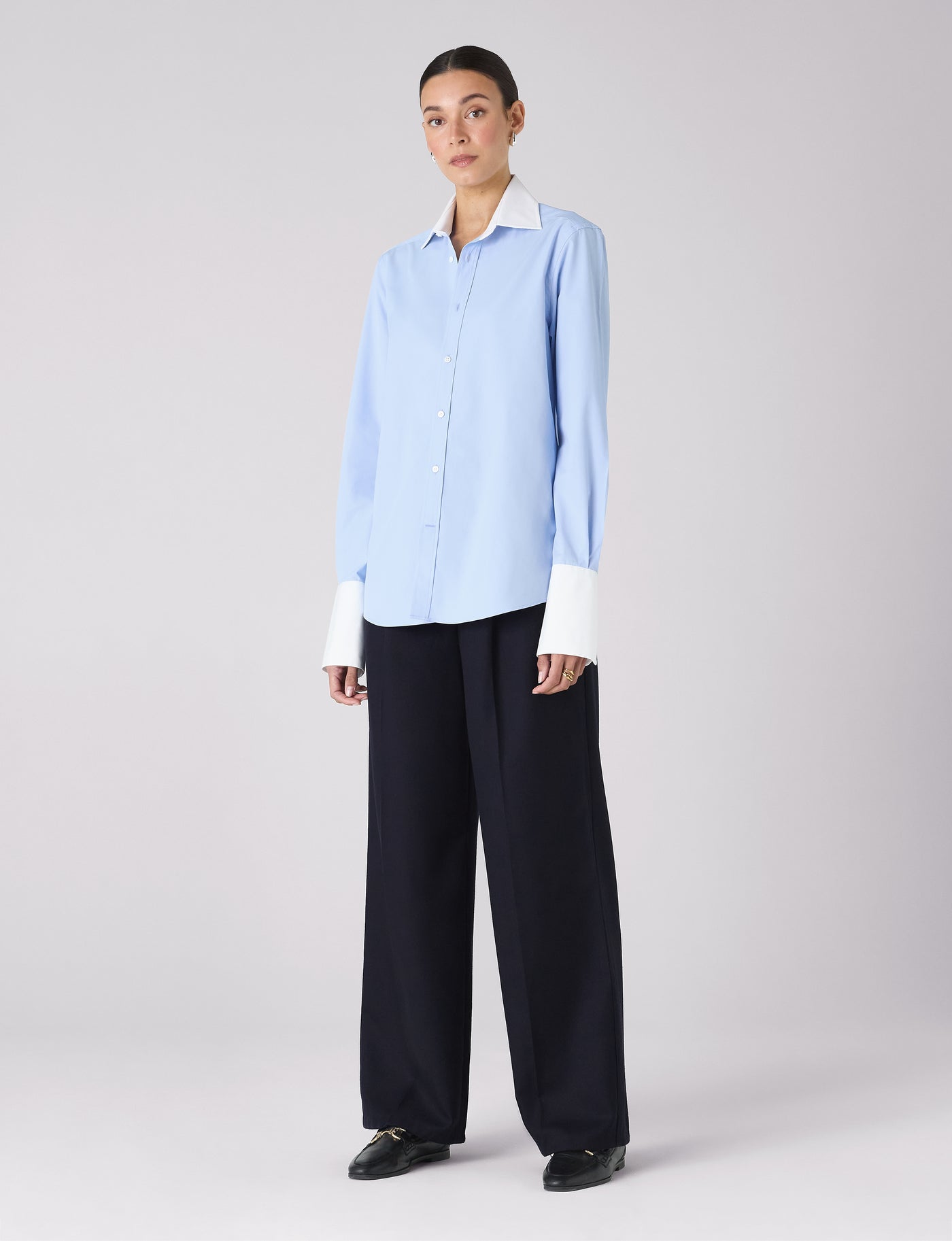 The Boyfriend Contrast Exaggerated Cuff and Collar: Fine Poplin, Sky Blue