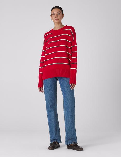 Cornwall Jumper: Cotton, Red and Navy Stripe