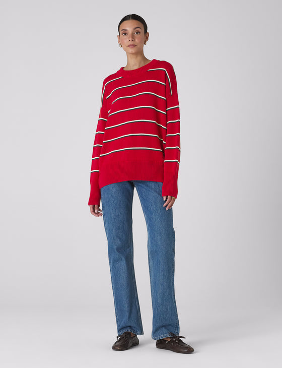 Cornwall Jumper: Cotton, Red and Navy Blue Stripe