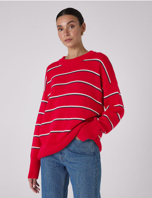Cornwall Jumper: Cotton, Red and Navy Stripe