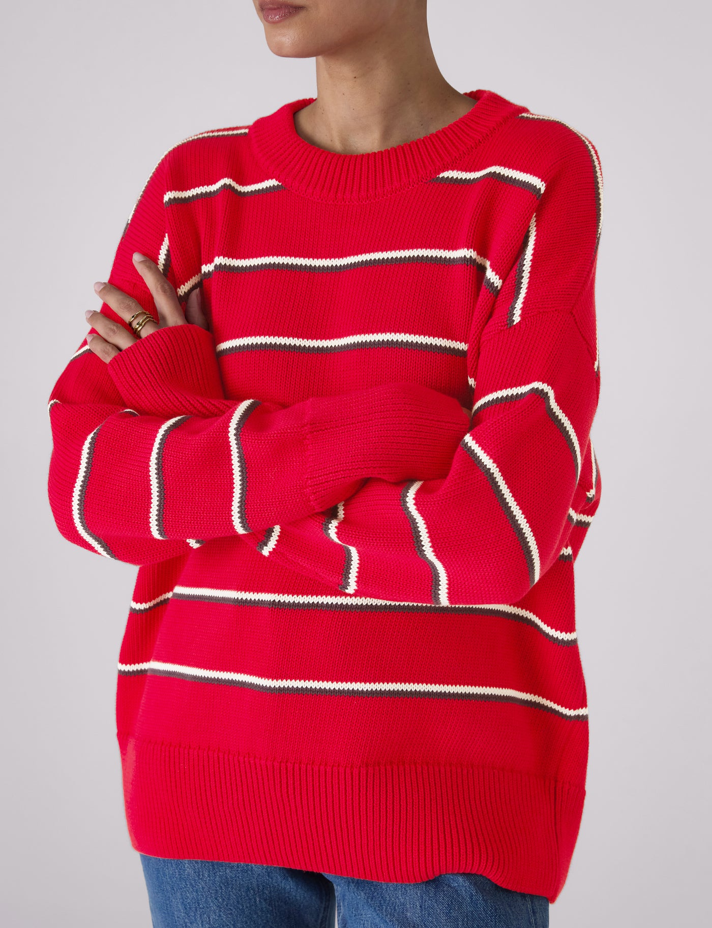 Cornwall Jumper: Cotton, Red and Navy Blue Stripe
