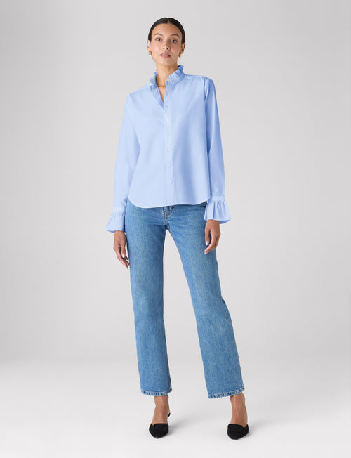 Kew Blouse: Fine Poplin, Sky Blue
