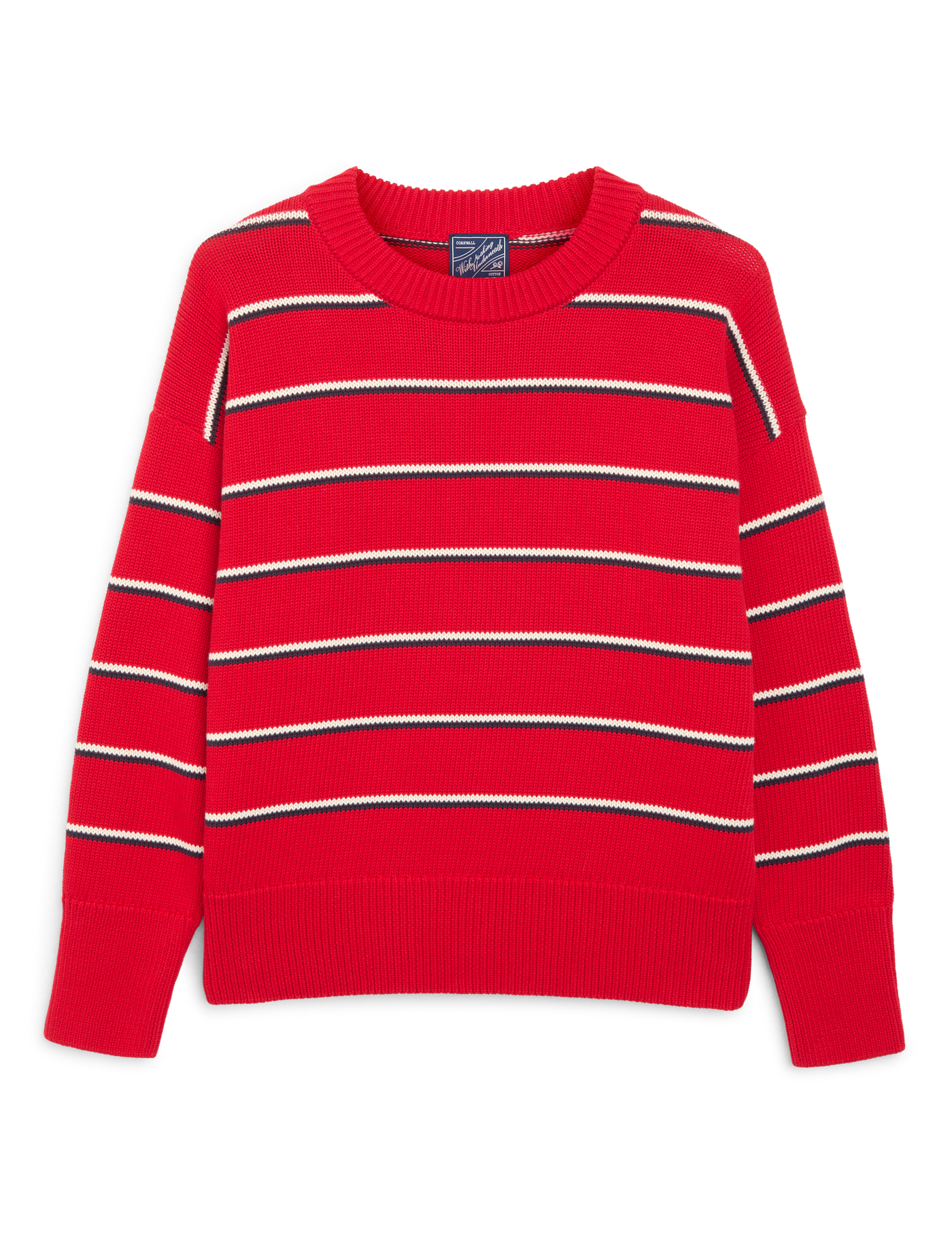 Cornwall Jumper: Cotton, Red and Navy Blue Stripe