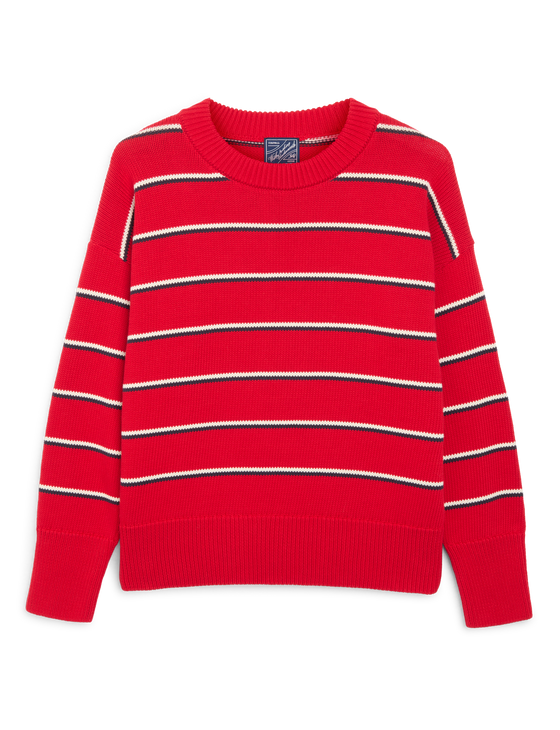 Cornwall Jumper: Cotton, Red and Navy Blue Stripe