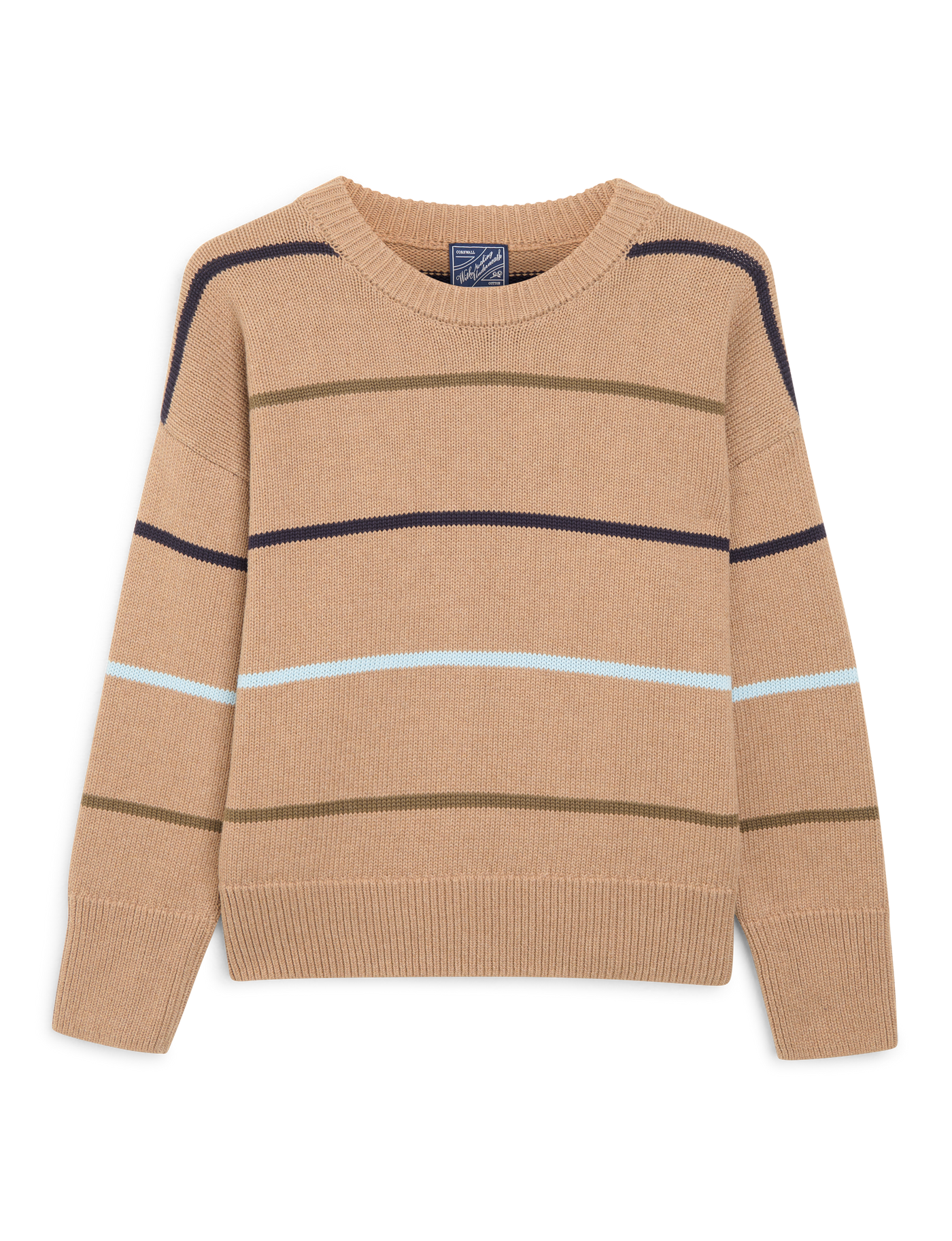 Cornwall Jumper: Cotton, Sand and Blue Multi Stripe