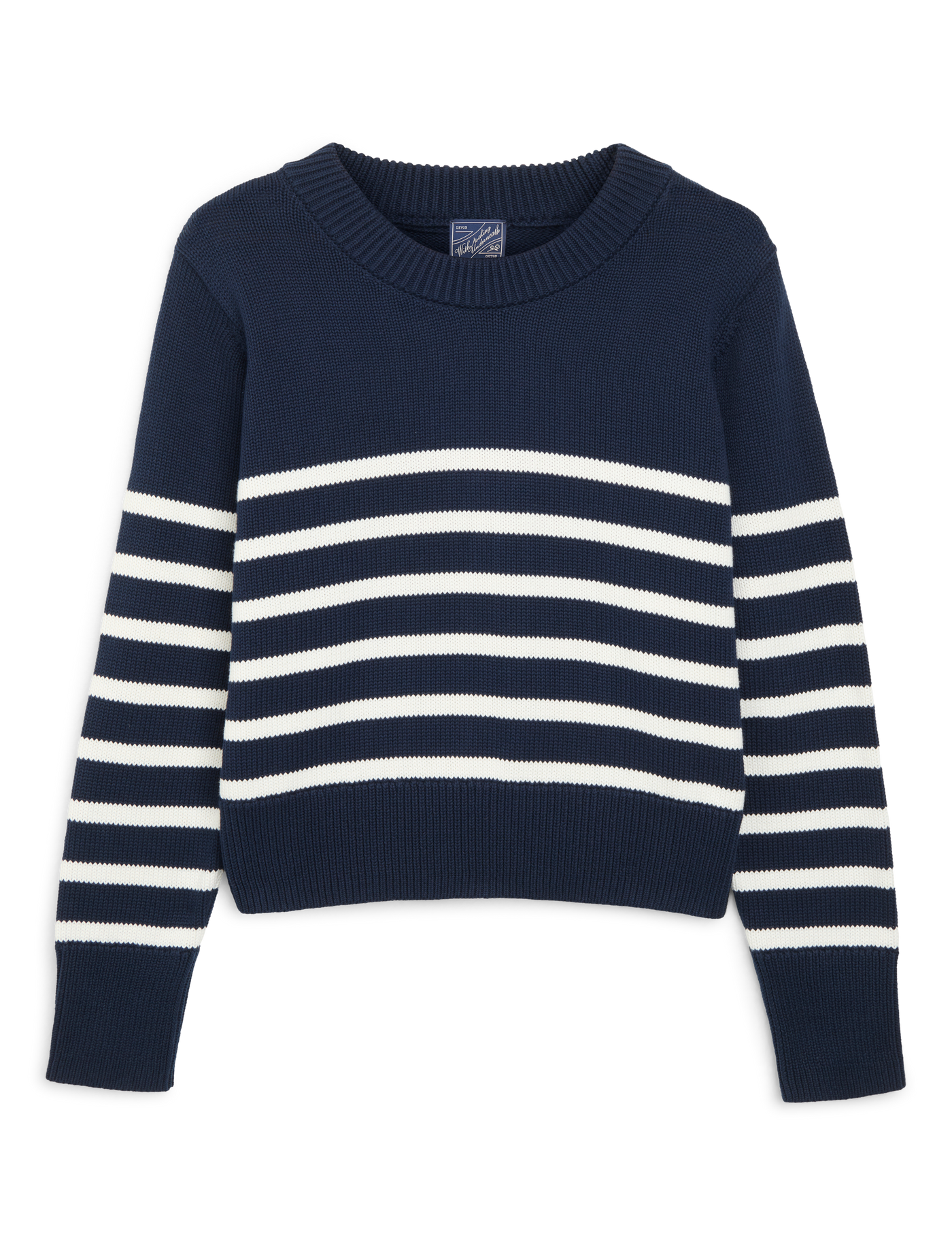 Devon Jumper: Cotton, Navy and Off-White Stripe