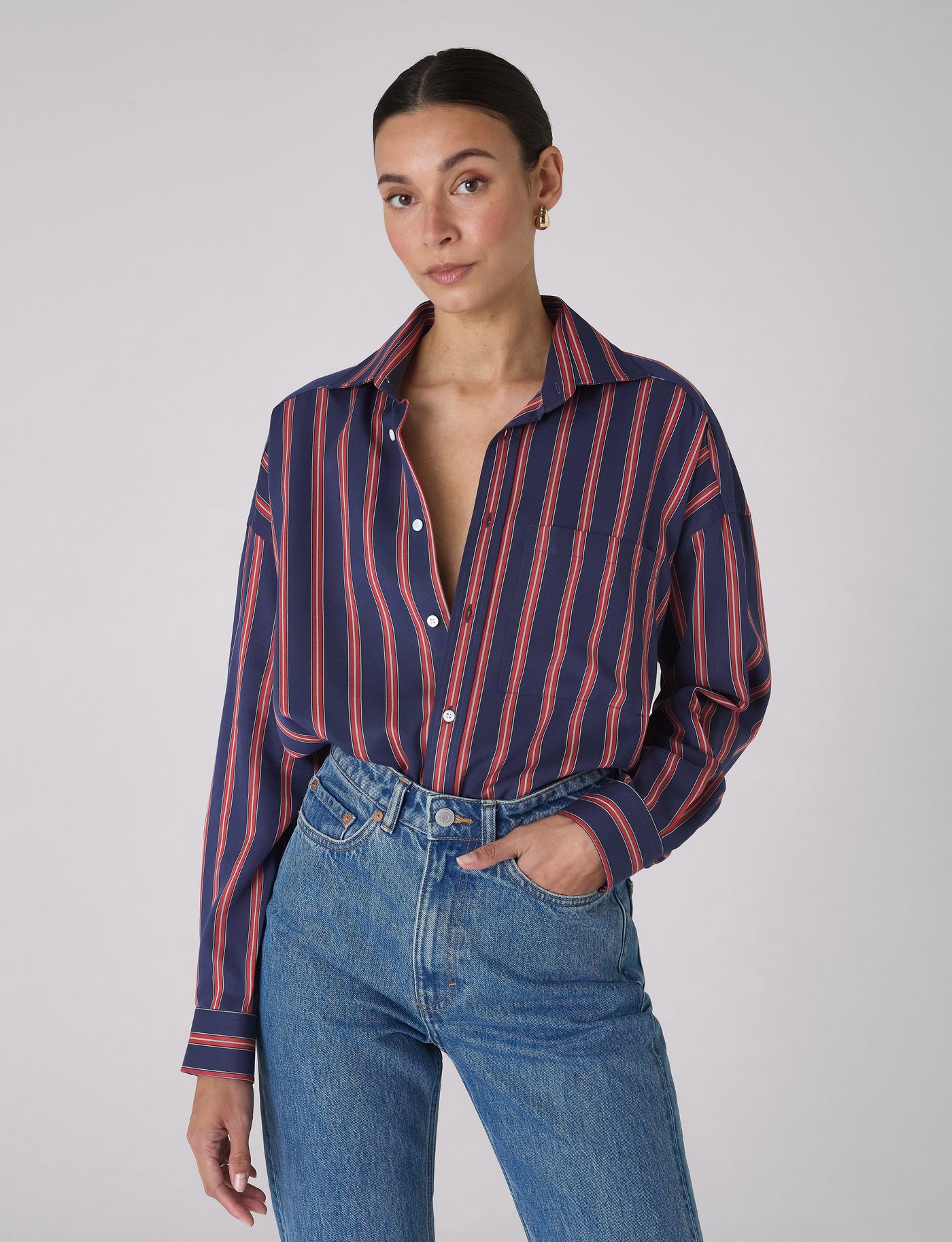 The Weekend: TENCEL™ Lyocell, Navy Blue and Red Stripe