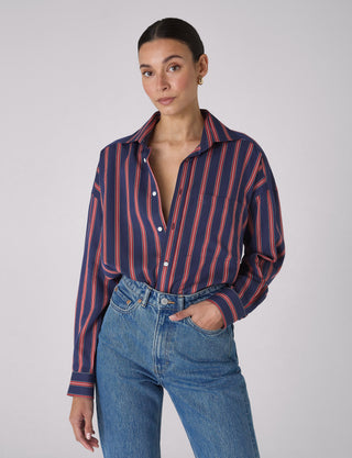 The Weekend: TENCEL™ Lyocell, Navy Blue and Red Stripe