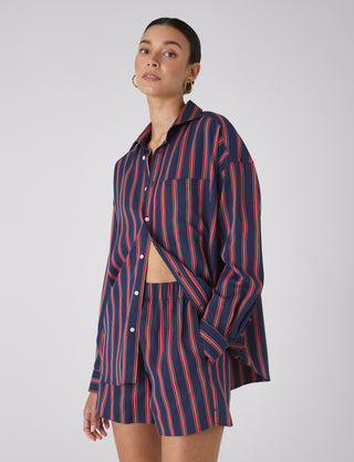 The Boxer: TENCEL™ Lyocell, Navy Blue and Red Stripe