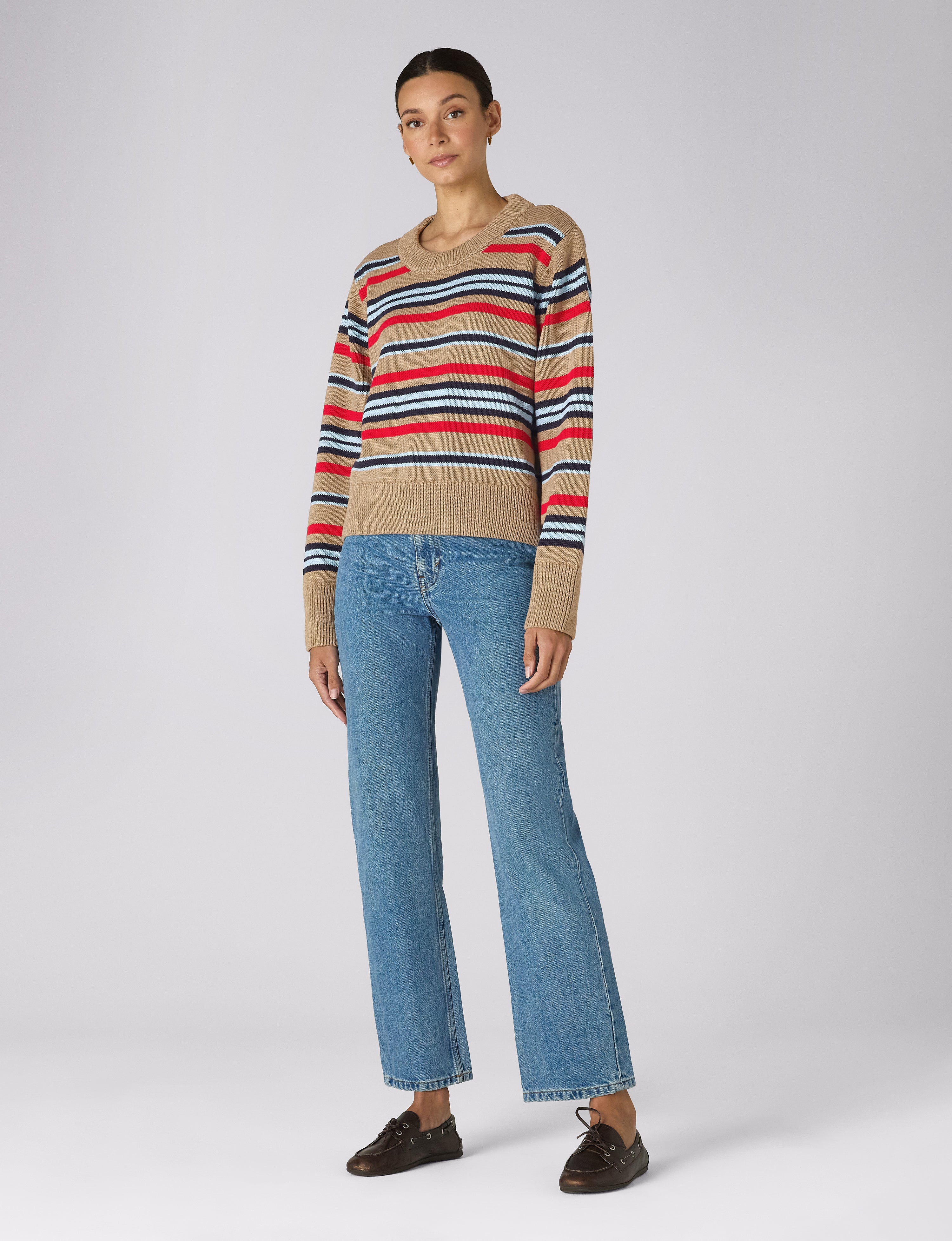 Devon Jumper: Cotton, Sand and Poppy Multi Stripe – With Nothing