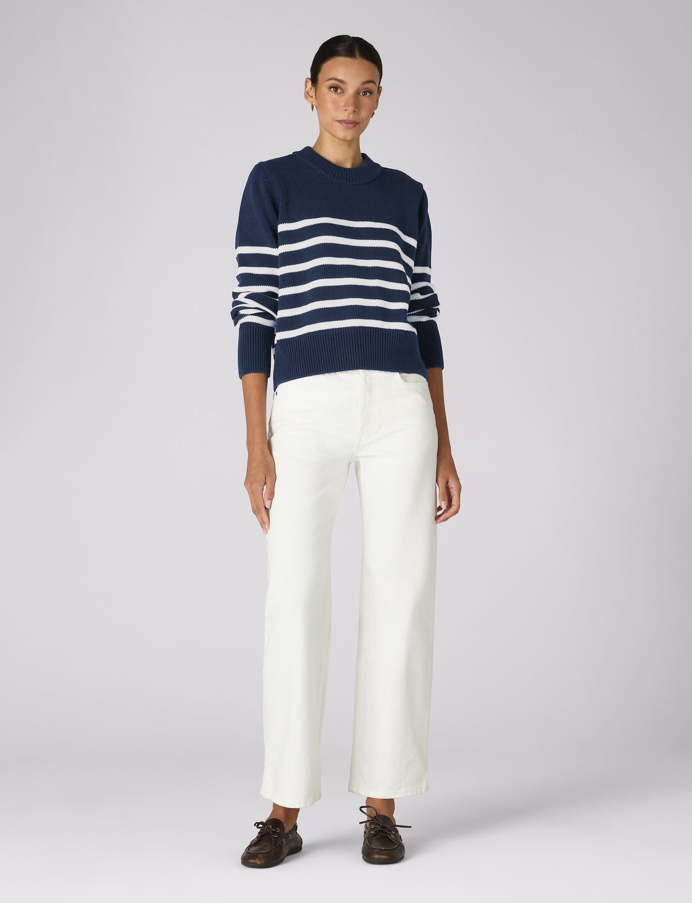 Devon Jumper: Cotton, Navy and Off-White Stripe