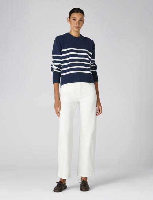 Devon Jumper: Cotton, Navy and Off-White Stripe