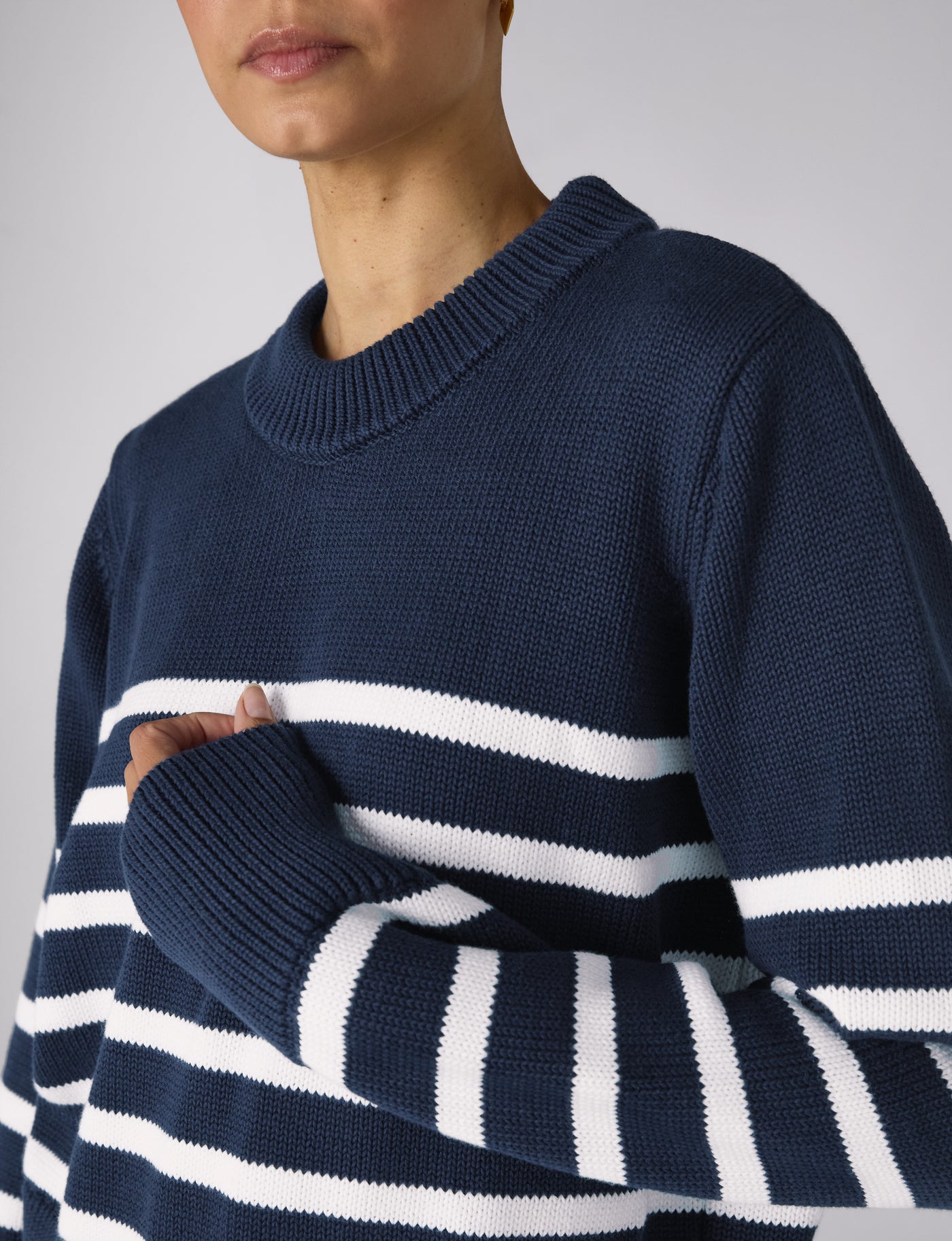 Devon Jumper: Cotton, Navy and Off-White Stripe