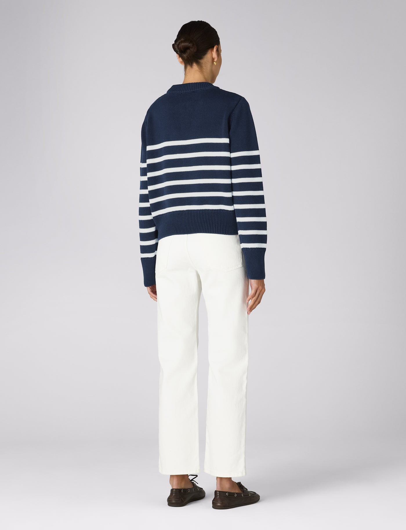 Devon Jumper: Cotton, Navy and Off-White Stripe