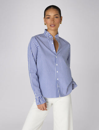 Kew Blouse: Fine Poplin, Royal Blue Stripe