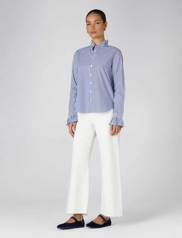 Kew Blouse: Fine Poplin, Royal Blue Stripe