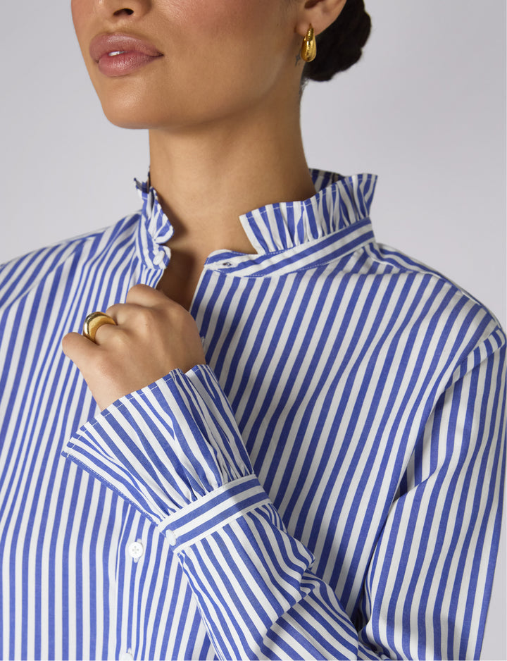Kew Blouse: Fine Poplin, Royal Blue Stripe