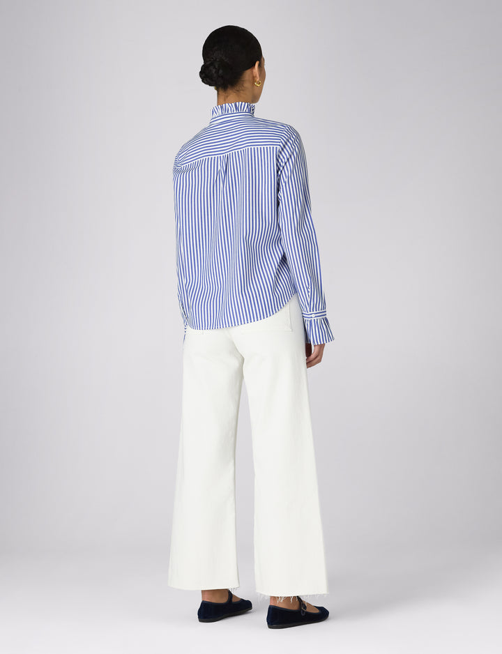 Kew Blouse: Fine Poplin, Royal Blue Stripe