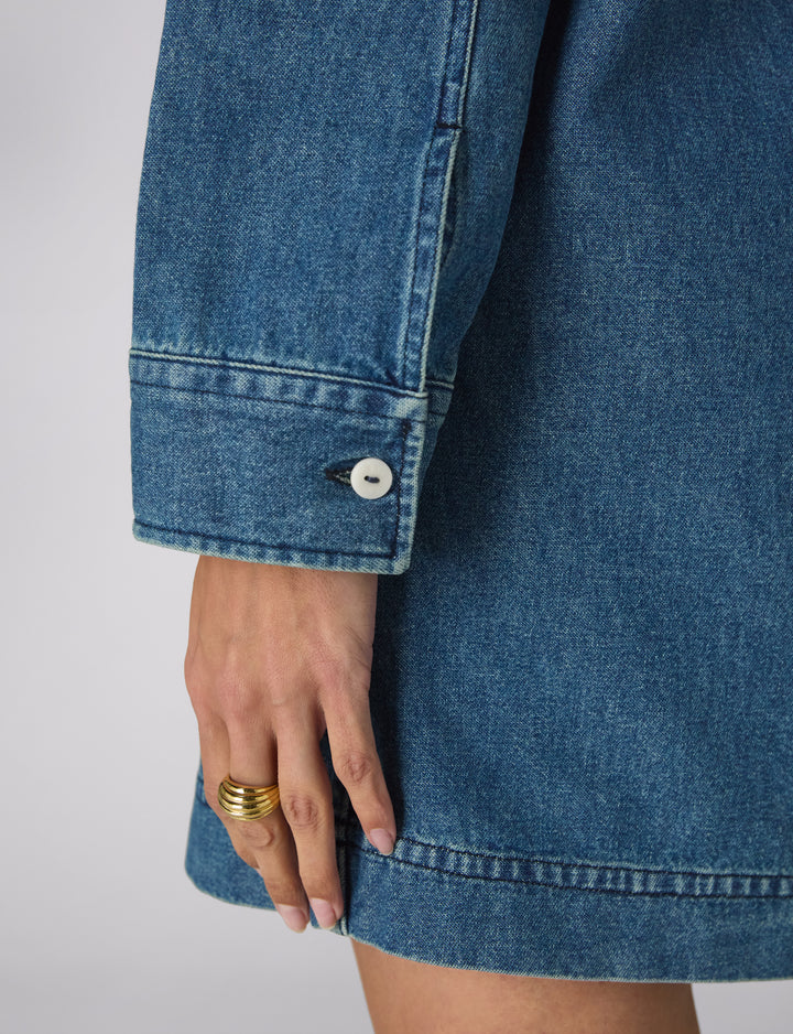 denim dress with long sleeve top underneath Serge Dress: Denim, Mid Blue – With Nothing Underneath