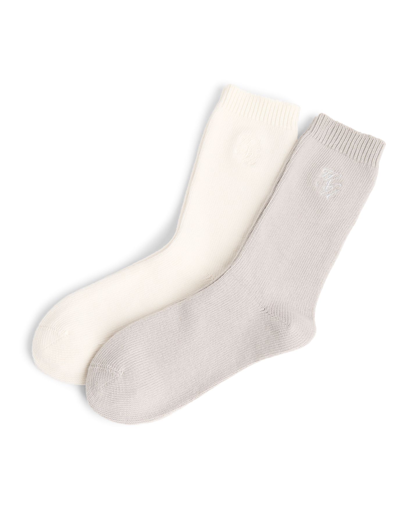 Two Pack - Crew Socks: Cotton Blend, Cream and Pebble