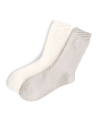 Two Pack - Crew Socks: Cotton Blend, Cream and Pebble