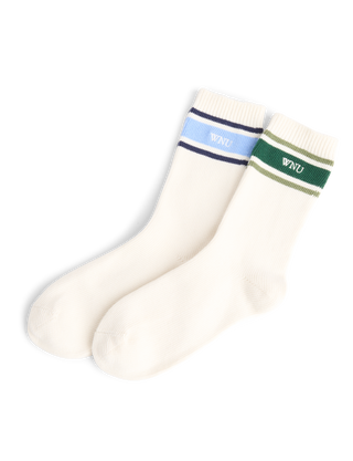 Two Pack - Crew Socks: Cotton Blend, Green Stripe and Blue Stripe